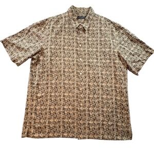 Barry Bricken Mens XL Silk Tencel Short Sleeve Geometric Abstract Button Shirt
